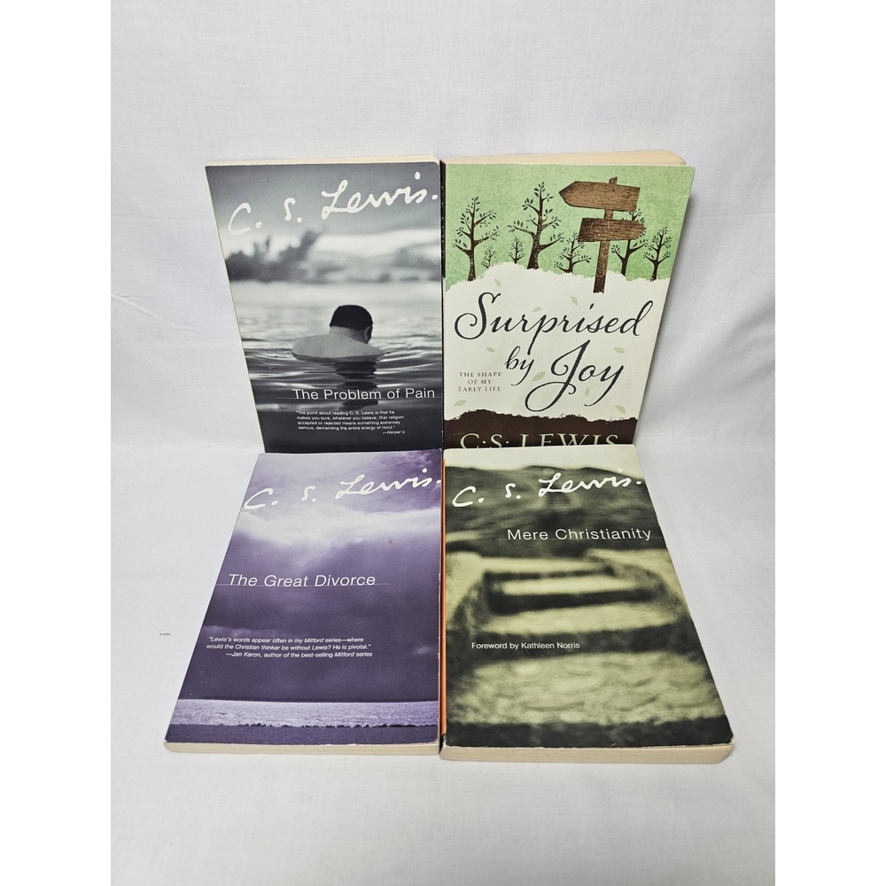 4 C S Lewis Books Great Divorce Mere Christianity Problem Of Pain Surprised Joy